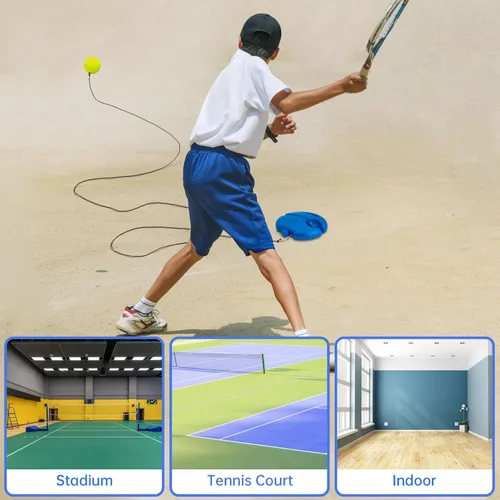 Vista 7 de Tennis Trainer Rebound Ball with 3 String Balls, Portable Tennis Training Tool Suitable for Beginners Sport Exercise-Blue