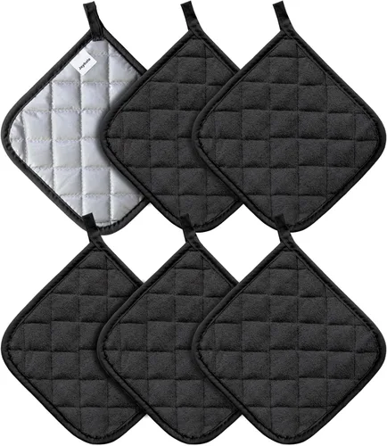 Vista 19 de Joyhalo Paquete de 4 agarraderas para ollas de cocina, agarraderas de horno de algodón con gran resistencia al calor, almohadillas térmicas