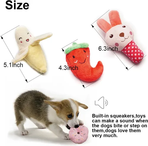 Vista 3 de SZKOKUHO Paquete de 9 juguetes chirriantes para perros pequeños, lindos diseños de colores variados para morder en cualquier momento, para perros