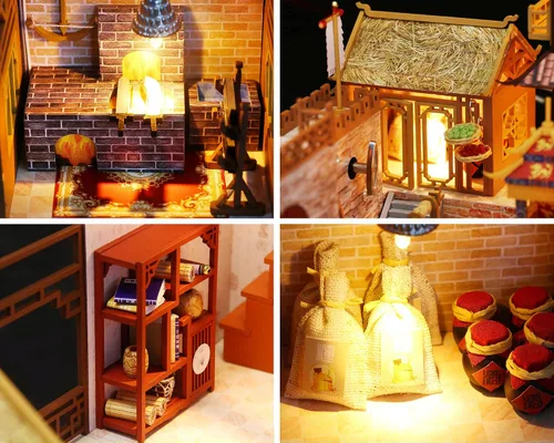 Vista 5 de Kit de casa de muñecas en miniatura para bricolaje, control remoto, kit de construcción de casa pequeña con herramientas, cubierta antipolvo, caja