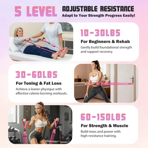 Vista 4 de Ayombo Resistance Bands with Handles for Women, 150LBS Exercise Bands Set for Physical Therapy Yoga Pilates, 5 Level Workout Bands for Working Out