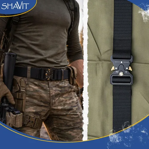 Vista 6 de SHAVIT Black Tactical Belt Men, Military Web Nylon Work Belts for Men With Quick Release Buckle Army Riggers Belt