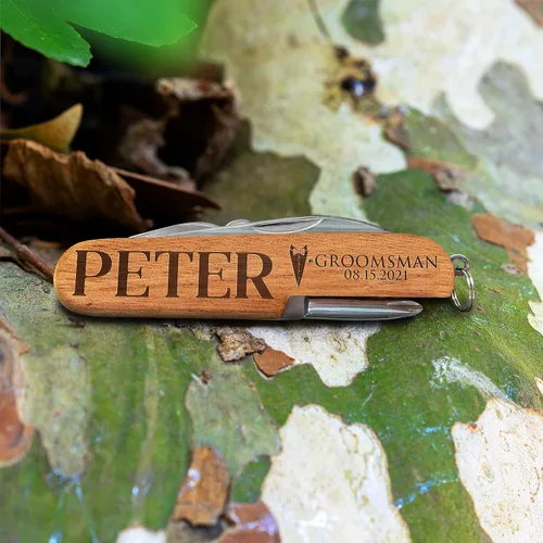 Vista 6 de Cuchillo de bolsillo personalizado para padrinos de boda - Cuchillos personalizados multiherramienta de 8 funciones - Cuchillos de bolsillo grabados