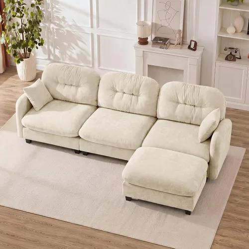Vista 20 de Sofá modular de gran tamaño de 74 pulgadas, sofás seccionales grandes beige para sala de estar, juego de sofá esponjoso de felpilla, cómodos sofás