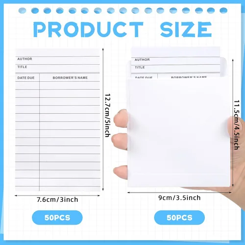Vista 2 de 100 bolsillos y tarjetas para biblioteca, tarjetas de pago y sobres de libros para escuela, oficina y biblioteca pública