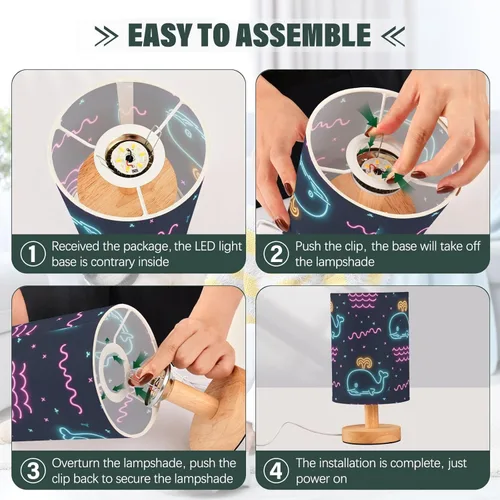 Vista 4 de Summer Neon Whale Wave Black Table Lamp Night Lampsnight Light for Dining Room Lamps for Small Spaces Retro lamparas para cuartos