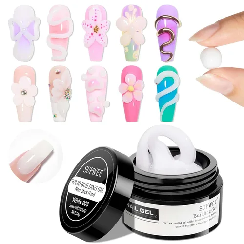 Vista 9 de Gel constructor sólido para extensión de arte de uñas 3D, gel antiadherente para escultura de manos, geles duros con doble forma de flor fortalecer