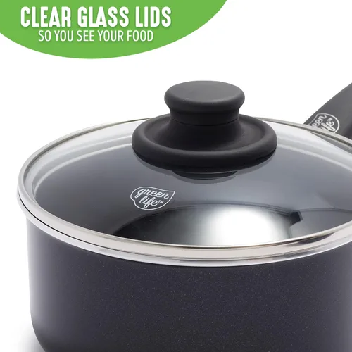 Vista 6 de GreenLife Soft Grip - Juego de cacerolas de 1 cuarto y 2 cuartos de galón, cerámica antiadherente saludable, no tóxico, sin PFAS y PFOA, apto