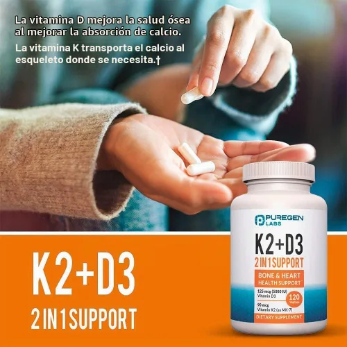 Vista 2 de Puregen Labs 2 en 1 Fórmula de alta potencia complejo de vitamina D3 y K2