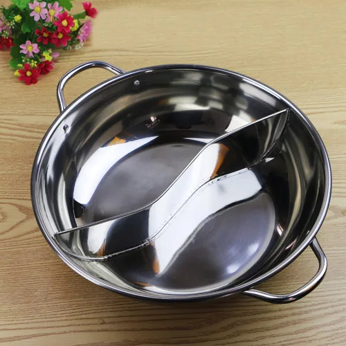 Vista 3 de Olla caliente echada a un lado doble de Shabu Shabu Shabu de acero inoxidable con divisor incluye cuchara de olla