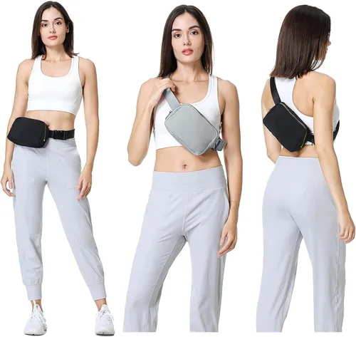 Vista 6 de VOROLO Riñonera para mujeres y hombres, bolsa cruzada, bolsa de cinturón con correa ajustable, Gris claro, Talla única