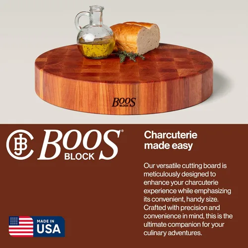 Vista 4 de John Boos CCB Series Tabla de cortar redonda de madera de cerezo de 18 x 18 pulgadas, 3 pulgadas de grosor, bloque de carnicero reversible de 20