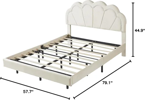Vista 2 de Cama de plataforma LED tapizada de terciopelo de tamaño matrimonial con otomana de almacenamiento, juegos de dormitorio de 2 piezas, elegante cama