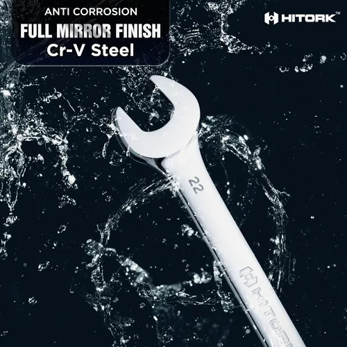 Vista 5 de Juego de 19 piezas de llaves combinadas métricas HITORK (6–24mm) de acero Cr-V con acabado espejo cromado de 12 puntas, extremo de caja con desfase