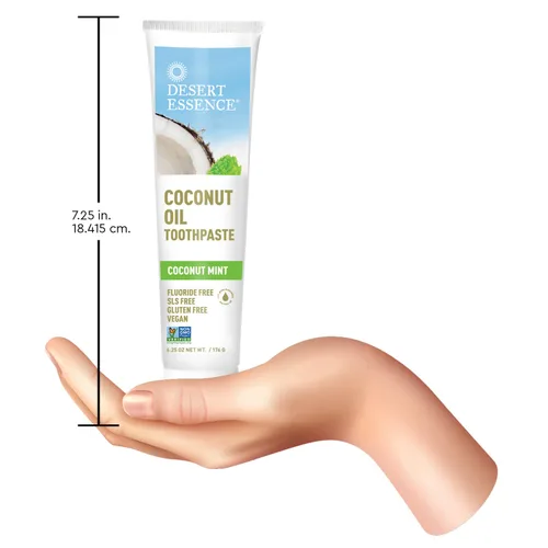 Vista 7 de Desert Essence Pasta de dientes con aceite de árbol de té, menta de coco, 6.25 onzas, sabor refrescante, cuidado bucal completo, bicarbonato