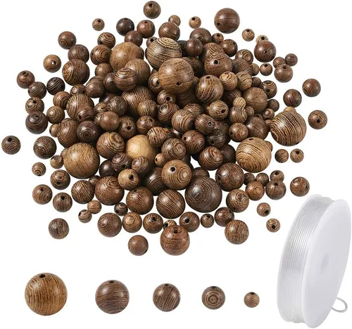 Vista 21 de Craftdady 300 cuentas espaciadoras de bolas de madera de color negro de 0.315 in de madera natural sueltas redondas con agujero de 0.118 in