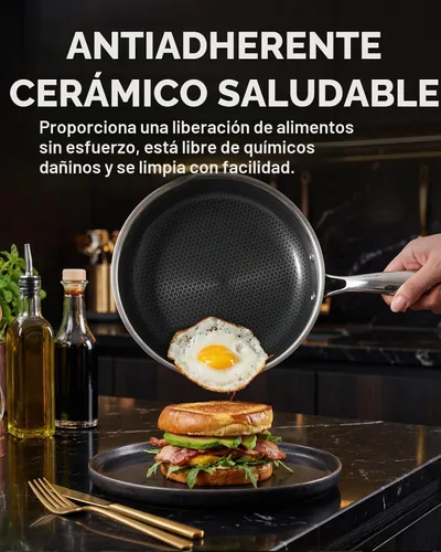 Vista 2 de Sartén antiadherente de acero inoxidable con tapa, sin PFOA