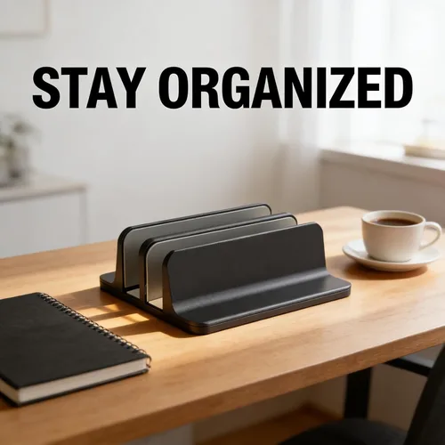 Vista 4 de Vertical Laptop Stand, Aluminum Alloy, Double Dock, Black, Cooling Stand,Laptop Stand Holder - Multifunctional Design, Silicone Anti - Scratch