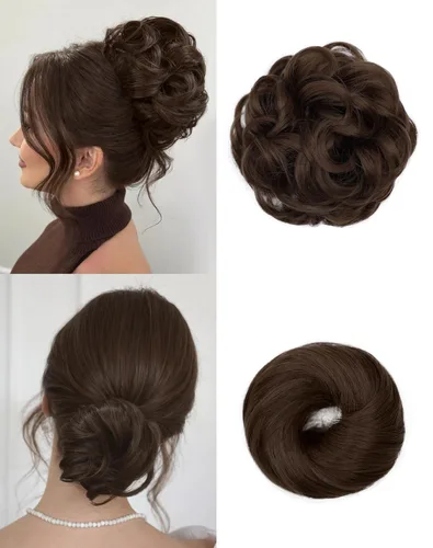 Vista 7 de 2 piezas de extensiones de cabello rizado y ondulado de aspecto desordenado - Juego grande de piezas de cabello para peinado de chongo, coleteros