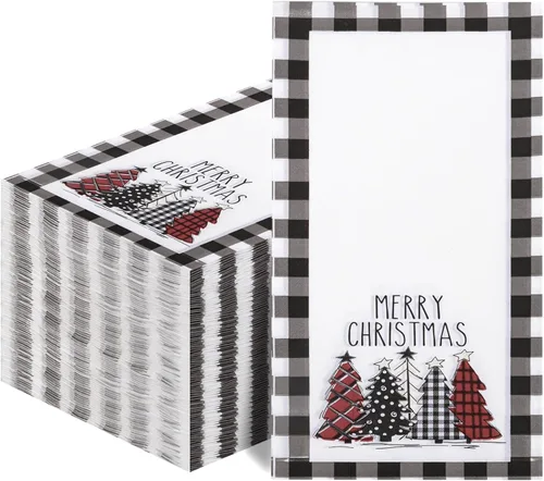 Vista 11 de WDF 100 unidades de servilletas negras y doradas desechables - 3 capas, servilletas negras con borde dorado, servilletas desechables de papel