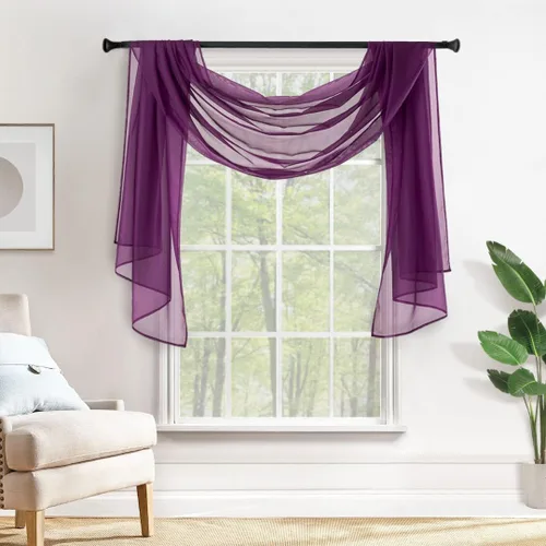 Vista 23 de MIULEE Cenefa Beige para Ventana para Fiesta - Cortina Transparente Cenefa Superior Tratamiento de Ventana Cortinas Decorativas para Arco de Boda