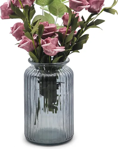 Vista 9 de Jarrón de Vidrio OFFIDIX, Jarrón de Flores de Diseño Facetado Geométrico de Gran Volumen de 6 * 4.1 Pulgadas