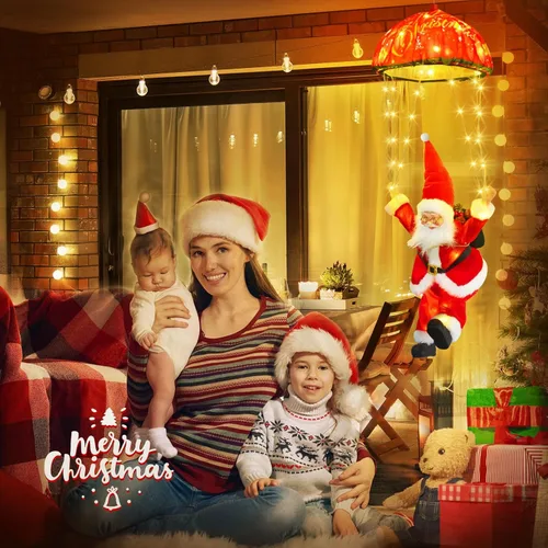 Vista 6 de JNOEC Luces de Navidad para interiores y exteriores, luces LED de paracaídas de Papá Noel, 8 modos y temporizador, luces de decoración de Navidad