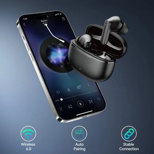 Vista 3 de Auriculares inalámbricos con funda de carga, auriculares Bluetooth 6.0, micrófono con cancelación de ruido con sonido de graves profundos