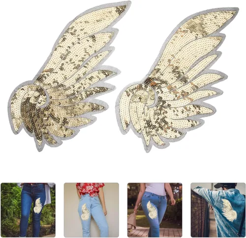 Vista 9 de OUNONA Gold Sequin Embroidered Angel Wing Patches, Large Decorative Applique for Jackets and Clothing, Garment Sewing Accessory for Women’s Costume