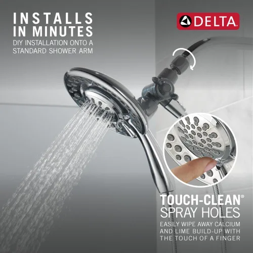 Vista 6 de Delta In2ition - Cabezal de ducha doble 2 en 1 de 4 ajustes con rociador de mano, cabezal de ducha desmontable cromado con manguera, cabezal de Cromo