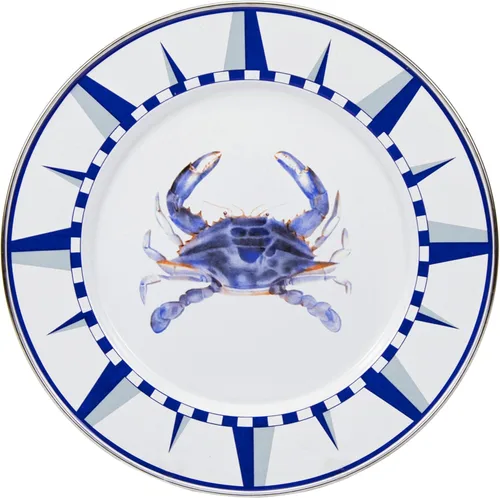 Vista 2 de Golden Rabbit Platos llanos esmaltados, 10.5 pulgadas, cangrejo azul, juego de 4