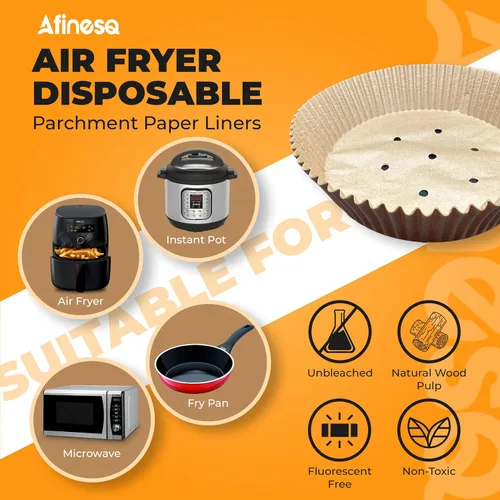 Vista 2 de Forro de papel desechable para freidora de aire 100 piezas de 79 pulgadas 79in revestimientos antiadherentes para freidora de aire papel pergamino