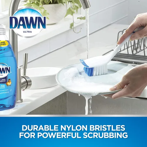 Vista 2 de Dawn Cepillo para platos con cerdas de nailon suave y raspador, azul/blanco