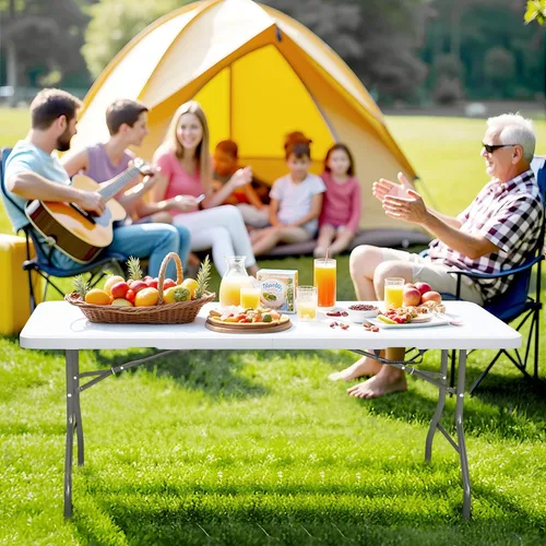 Vista 14 de Mesa plegable de 5 pies con asa de transporte, mesa plegable de plástico portátil con cerraduras de seguridad, mesa plegable de plástico resistente