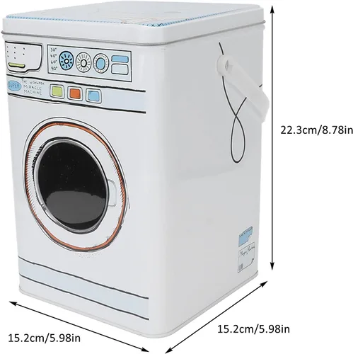 Vista 2 de Caja de metal para polvo de lavandería, moderna lata de almacenamiento de detergente de lavado de gran capacidad, recipiente de metal