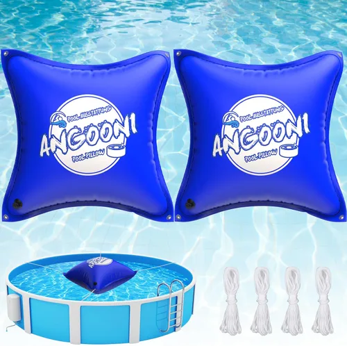 Vista 9 de Angooni Almohada de piscina resistente de 4 x 4 pies con cuerdas de 4 x 20 pies, almohada de PVC de 0.016 in de grosor para invierno con válvula