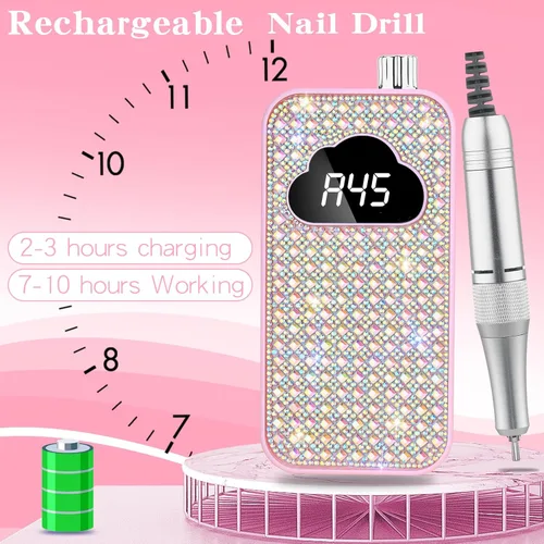 Vista 4 de Taladro de uñas eléctrico profesional, 45,000 rpm, kit de uñas acrílicas con 6 brocas de uñas, kits de uñas inalámbricas de e-file para uñas