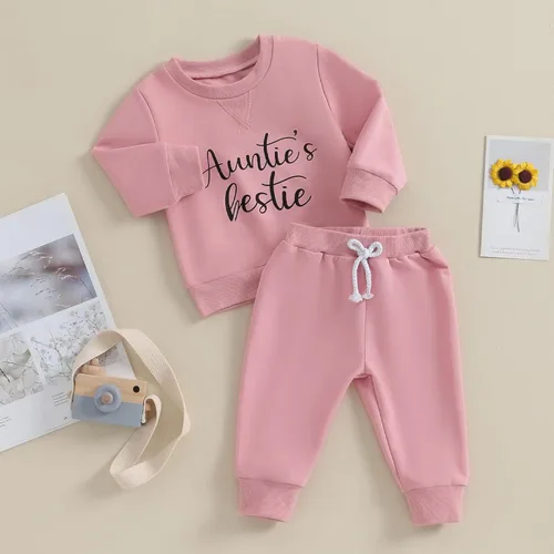 Vista 3 de Ursobutegl Conjunto de sudadera de manga larga con estampado de letras para niña pequeña, conjunto de sudadera de manga larga para otoño e invierno