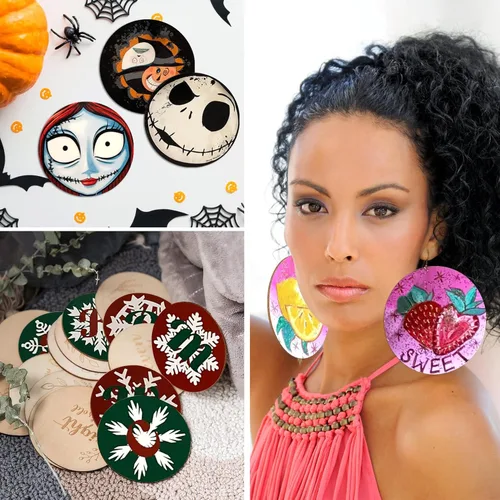 Vista 5 de Blisstime Círculos de madera sin terminar para manualidades, discos redondos para pintura, escritura, suministros de bricolaje, grabado y tallado