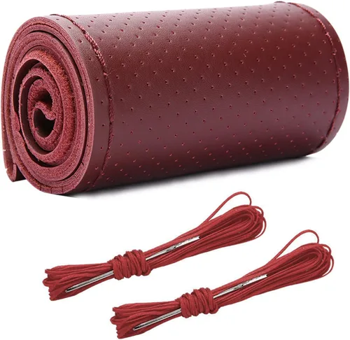 Vista 23 de Wevdn Funda de Volante de Cuero Genuino, Envolvente de Coser, Protector de Volante de Costura DIY, Protector de Volante de 15 Pulgadas Transpirable