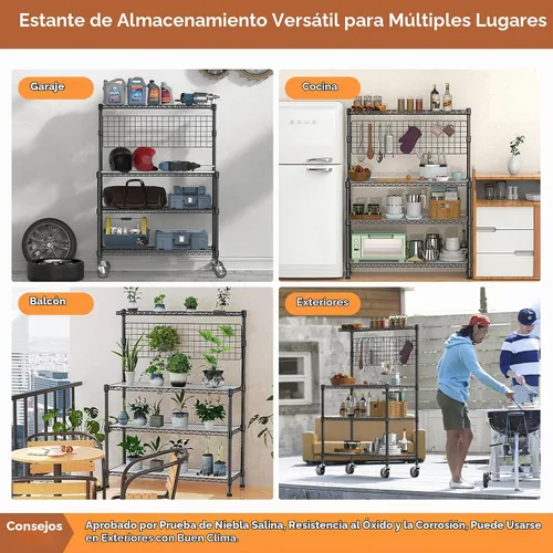 Vista 8 de Leteuke Estante para panaderos con toma de corriente y almacenamiento, soporte para microondas de 36 pulgadas, carrito de cocina de metal de 4 Negro