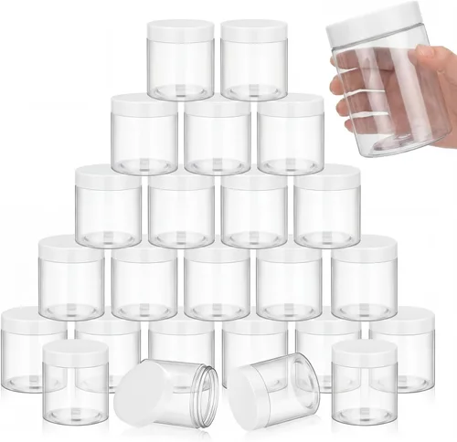 Vista 46 de SATINIOR 24 frascos de plástico transparente vacíos con tapas, recipientes de almacenamiento redondos de boca ancha para productos de belleza, crema