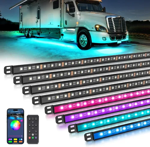 Vista 10 de MICTUNING N8 RGB+IC Underglow Kit de Iluminación LED para Camión con Control Remoto y Llavero de Doble Control, Tira de Acento de Neón Exterior