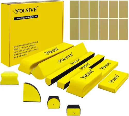Vista 13 de VOLSIVE Juego de 7 piezas de bloque de lijado manual, almohadilla de lijado manual rectangular de mano, formas surtidas intercambiables de gancho