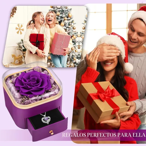 Vista 7 de Beferr Regalos de cumpleaños para mujeres, rosa real preservada con collar, rosas moradas eternas, flores para la entrega, aniversario, día