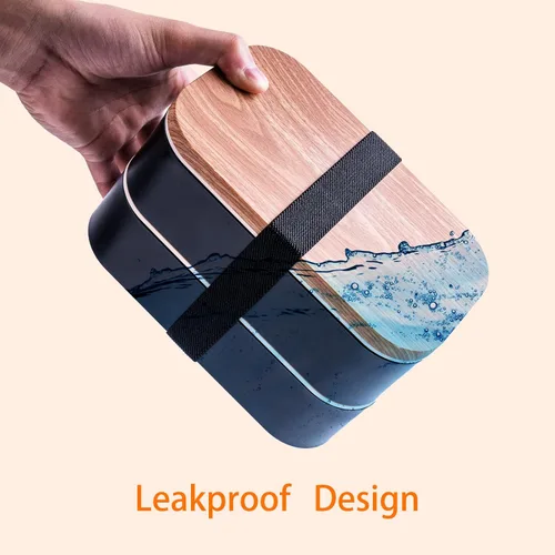 Vista 3 de Bento Box - Lonchera para adultos a prueba de fugas, 54 onzas, color negro