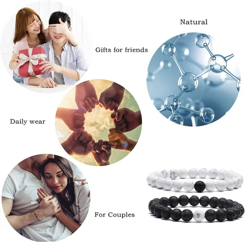 Vista 2 de MengPa - Pulseras de cuentas con cuentas de piedra volcánica mate y roca de lava, elástica, para hombre y mujer, Anxiety Volcanic