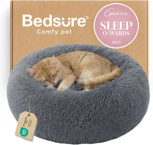 Vista 88 de Bedsure - Cama calmante para perros pequeños y medianos, lavable, con forma de dona, antideslizante, afelpada, esponjosa, pelo sintético, cama