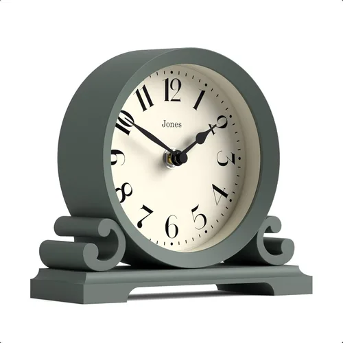 Vista 2 de JONES CLOCKS® Reloj de repisa Saloon Diseño tradicional de doble scroll Verde Estilo clásico contemporáneo para escritorio, mesa, estante