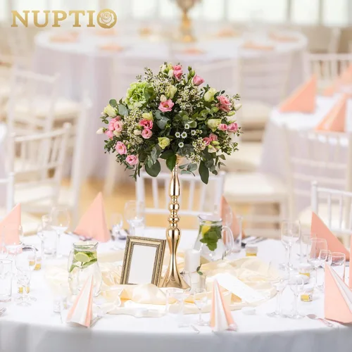 Vista 2 de Nuptio Jarrones para centros de mesa de oro jarrones de mesa de boda para mesas versátiles arreglos de flores de metal para bodas, fiestas y cenas